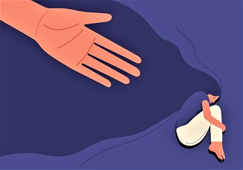 Human,Hand,Helps,Sad,Young,Girl,In,Depression,Lying,Hugging